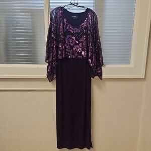 Size 8 plum capelet sequin over jersey knit sheath evening gown special events
